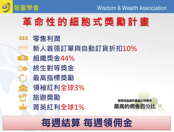 usana制度 是細胞式獎勵計劃、各種獎金,都是以週薪的形勢發出,可以真正透過努力建構自己的消費網,為我們自己打造一份被動式收入、一份現金流。